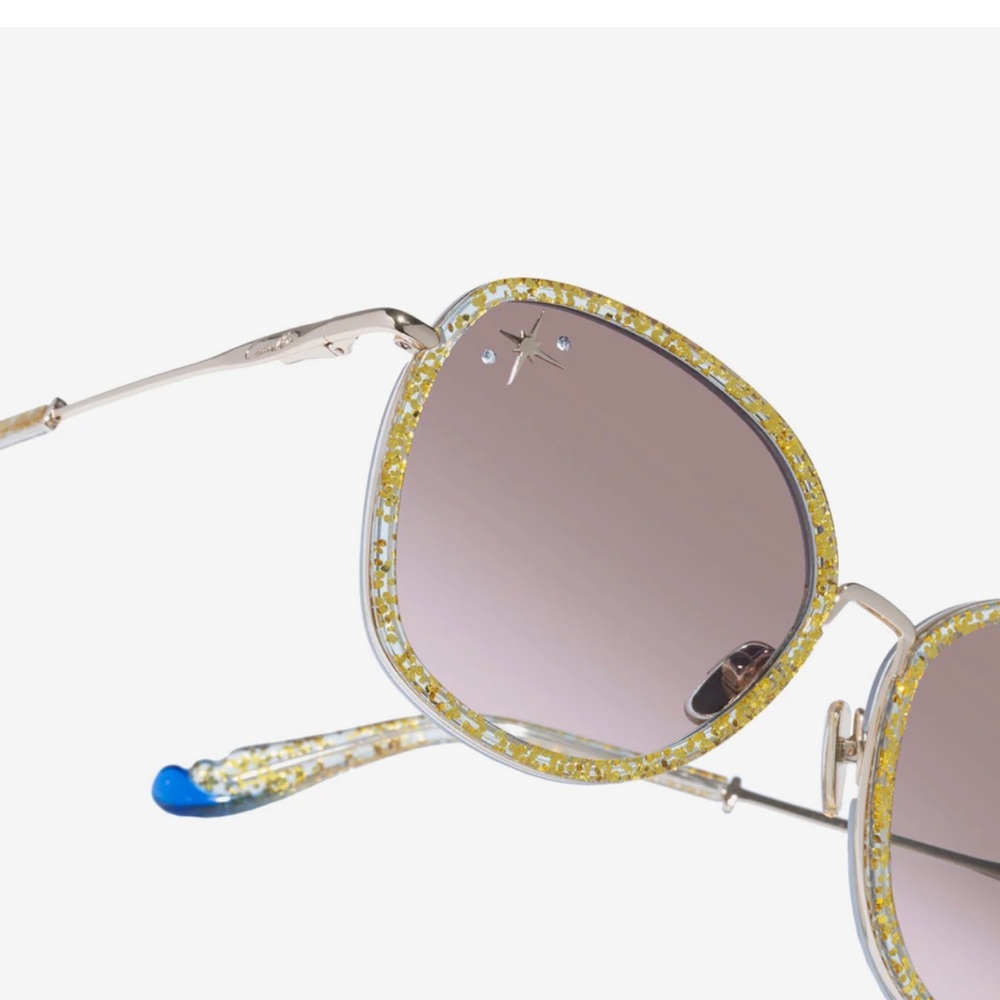 Camilla “Luxor Life” Oversized Gold Glitter Brown Gradient Boho Sunglasses - Picture 5 of 8